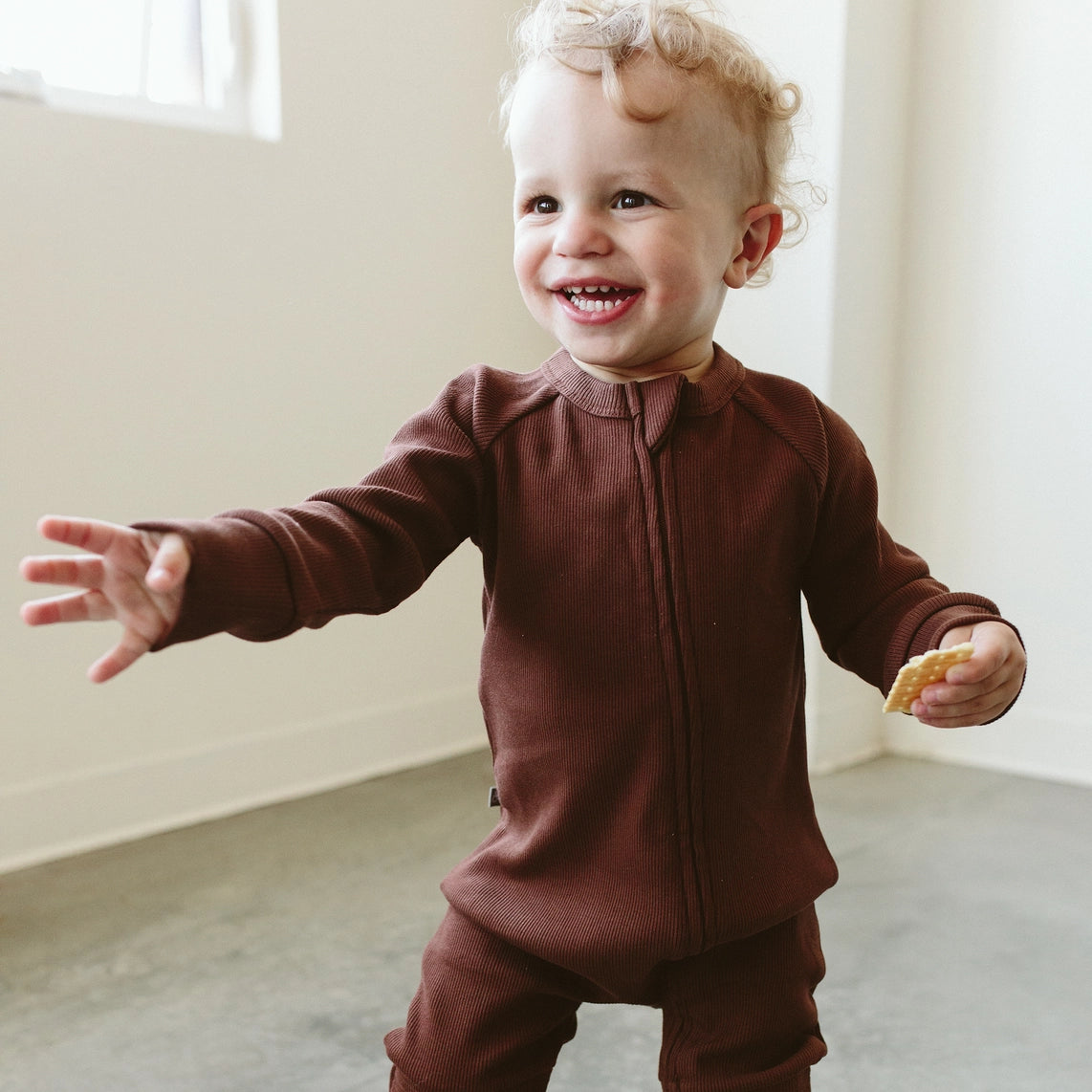 Rib Knit Zipper Romper - Redwood