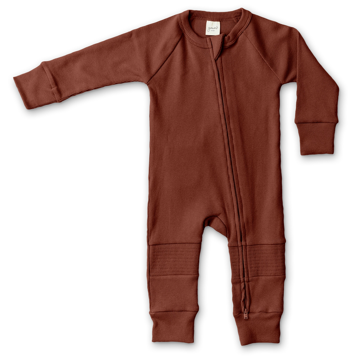 Rib Knit Zipper Romper - Redwood