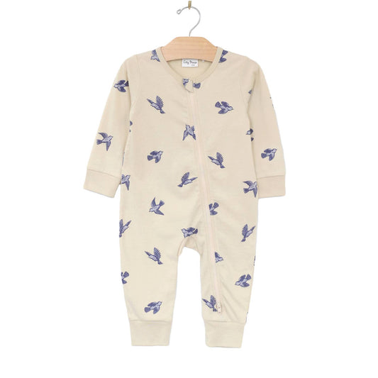 2-Way Zip Romper - Bluebirds