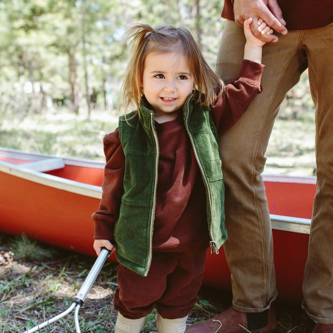 Kids Sherpa/Corduroy Reversible Vest - Spruce