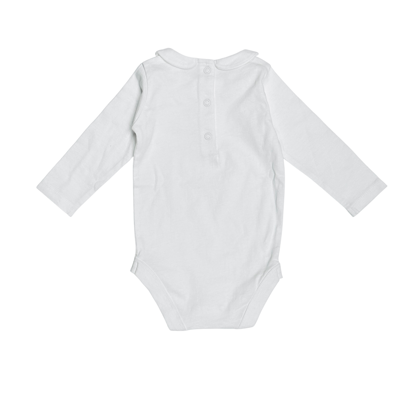 White baby bodysuit with long sleeves on a white background