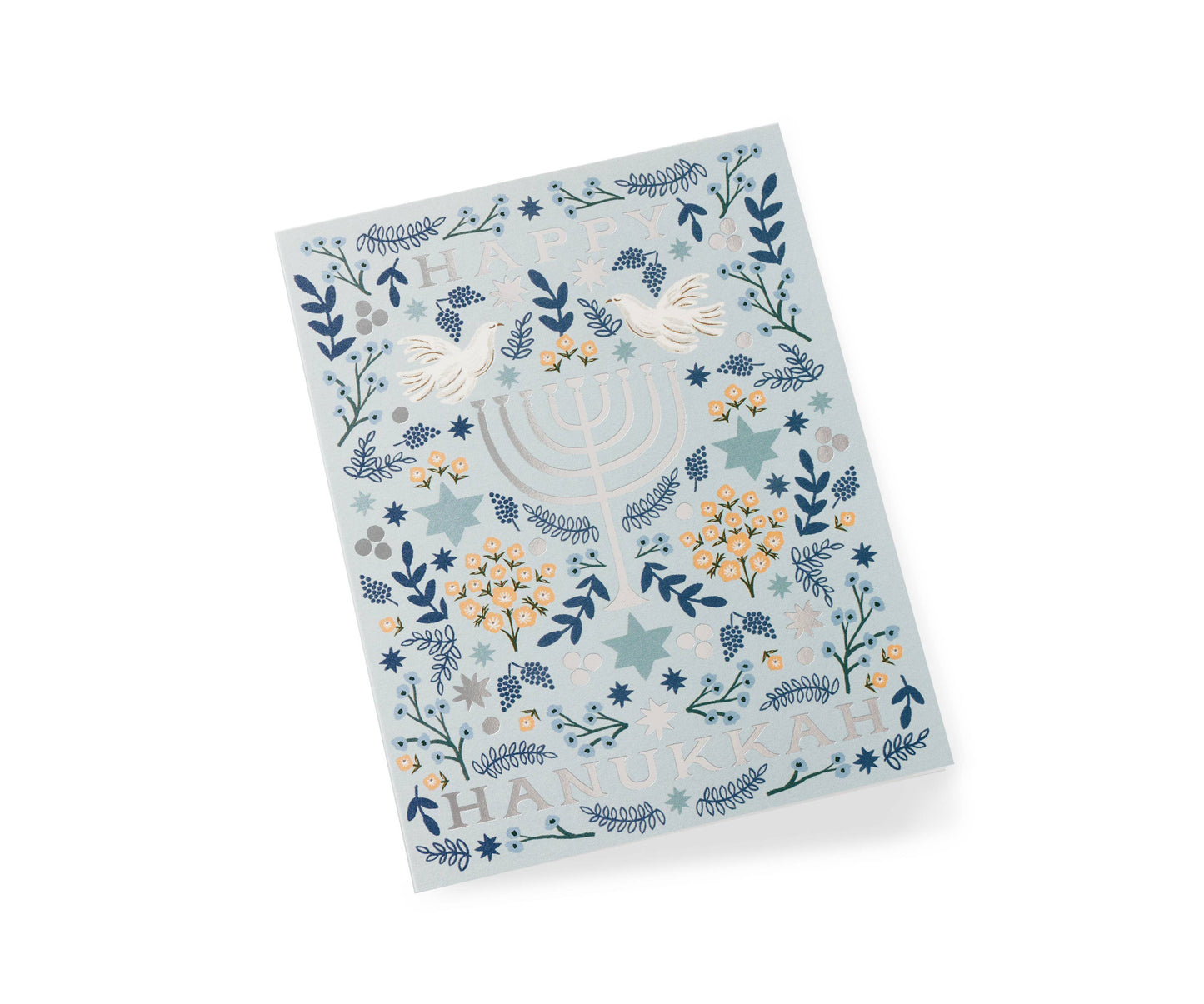 Decorative card with floral and bird design on a white background