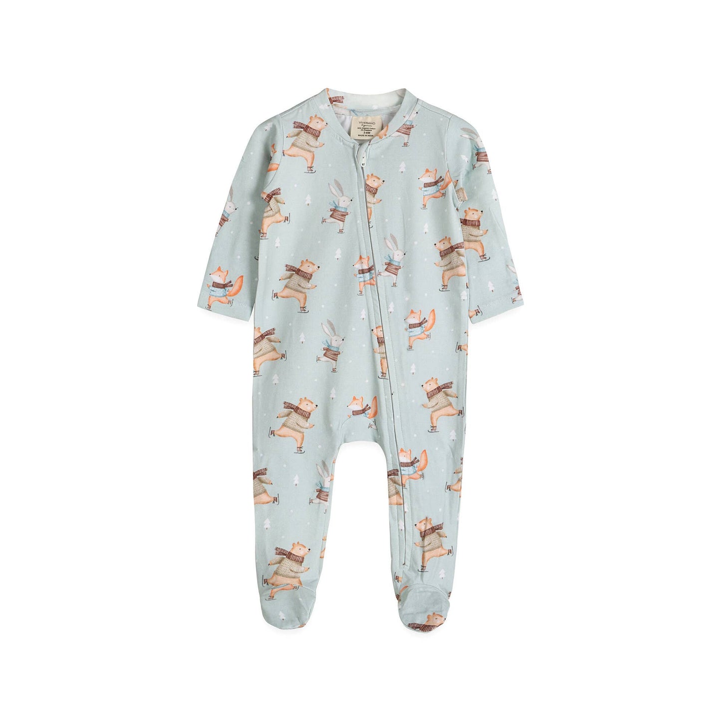 Baby onesie with bear pattern on a light blue background