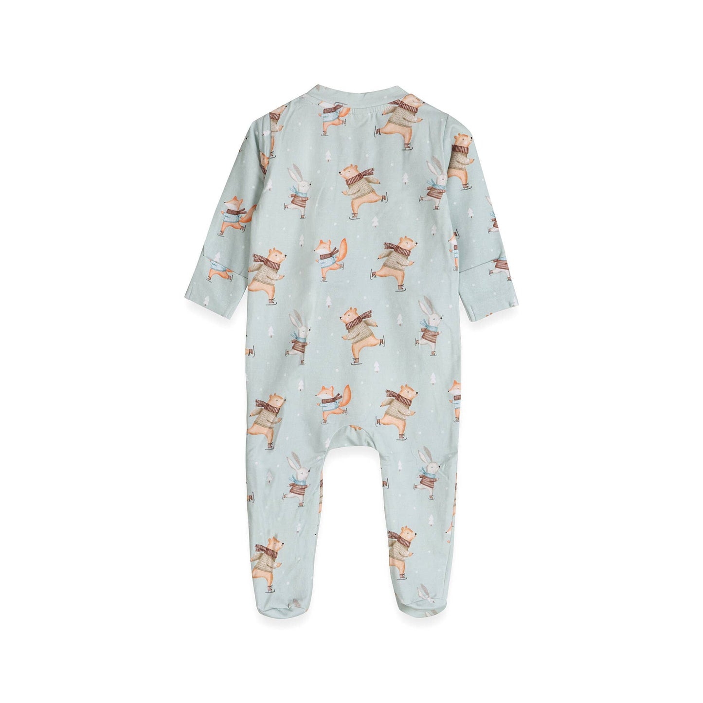 Baby onesie with bear pattern on a light blue background