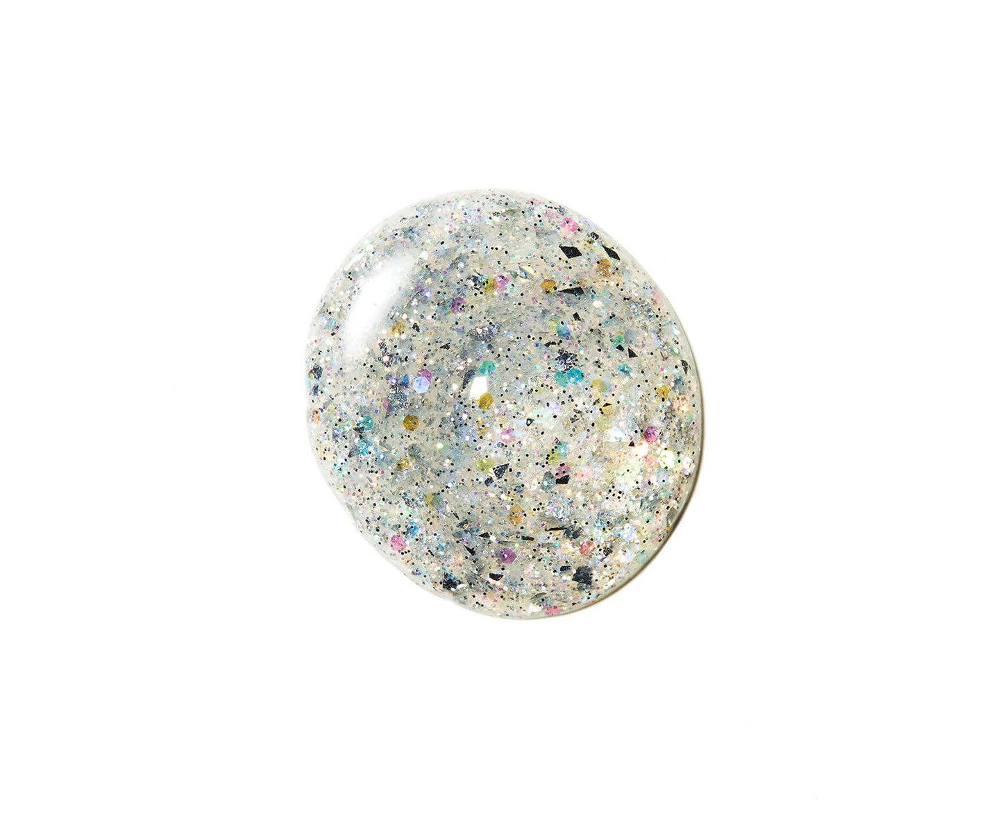Round, multicolored speckled stone on a white background