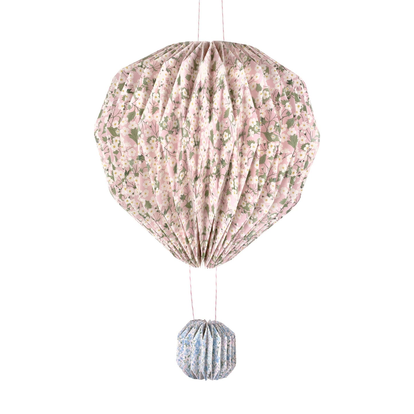 Floral-patterned paper hot air balloon on a white background