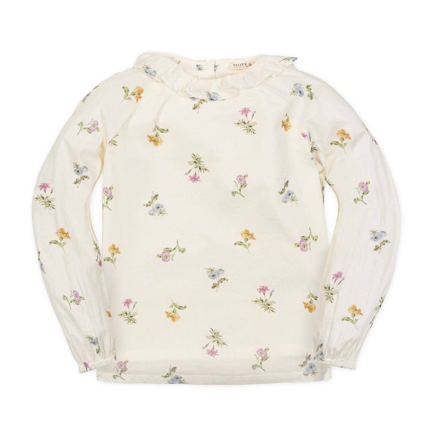Floral-patterned long-sleeve shirt on a white background