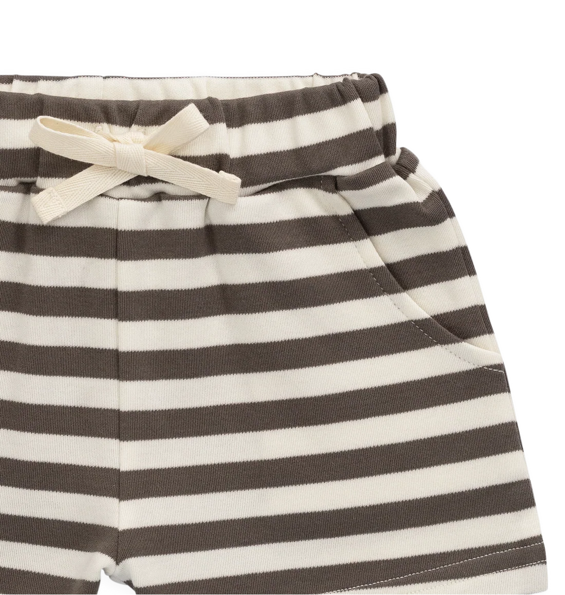 Striped shorts with a tie waist on a white background
