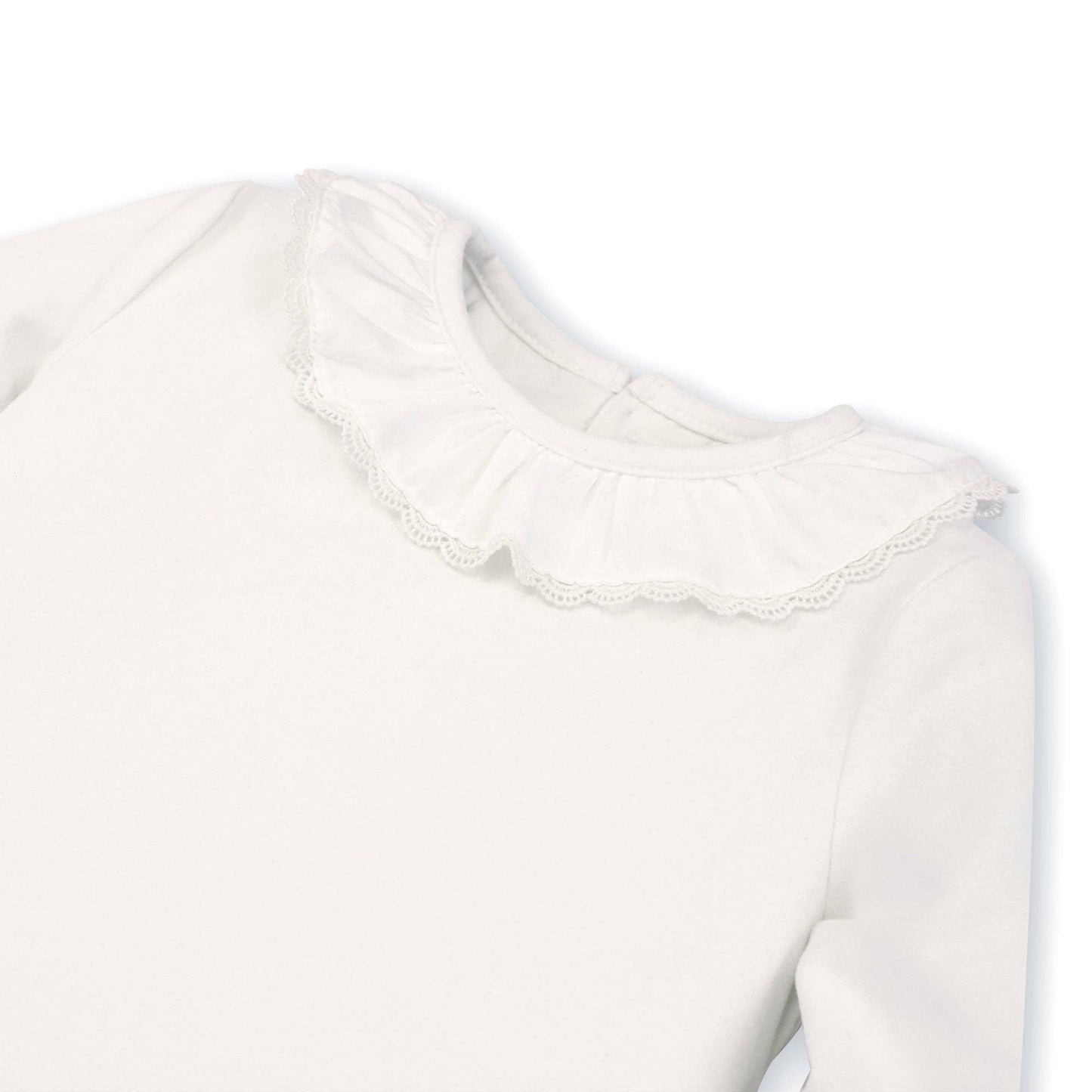 White blouse with lace detailing on a white background