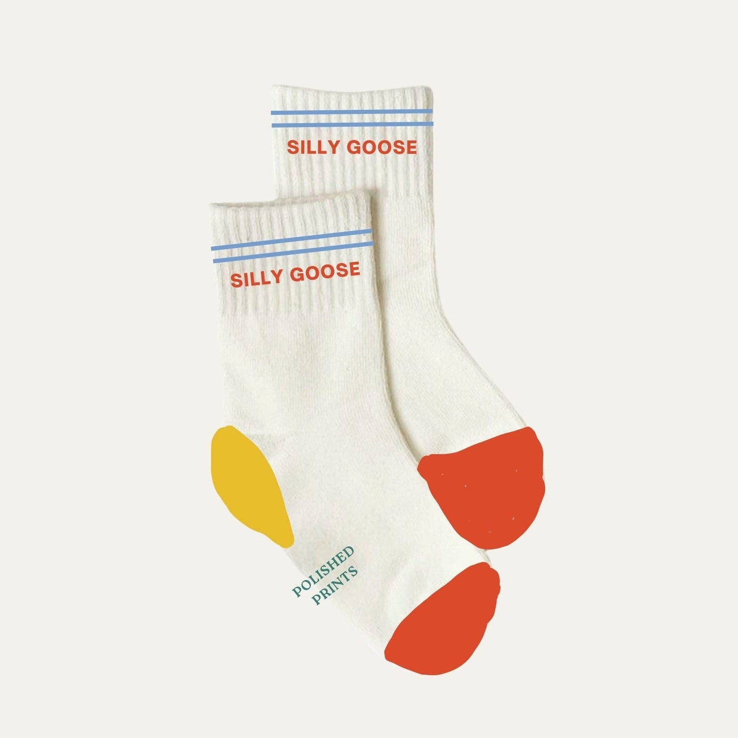 Pair of socks with colorful accents on a white background