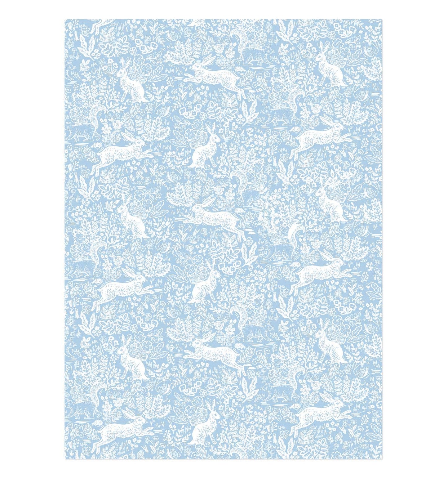 Patterned paper with white rabbit design on a light blue background