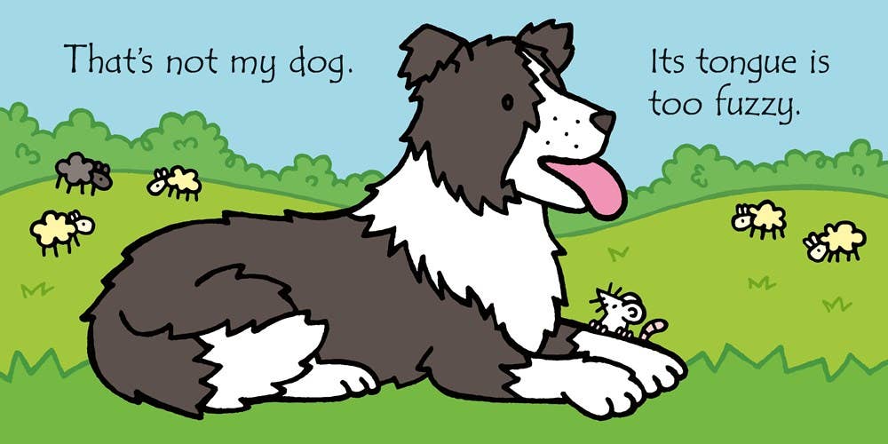 Cartoon dog with text about a fuzzy tongue on a green background