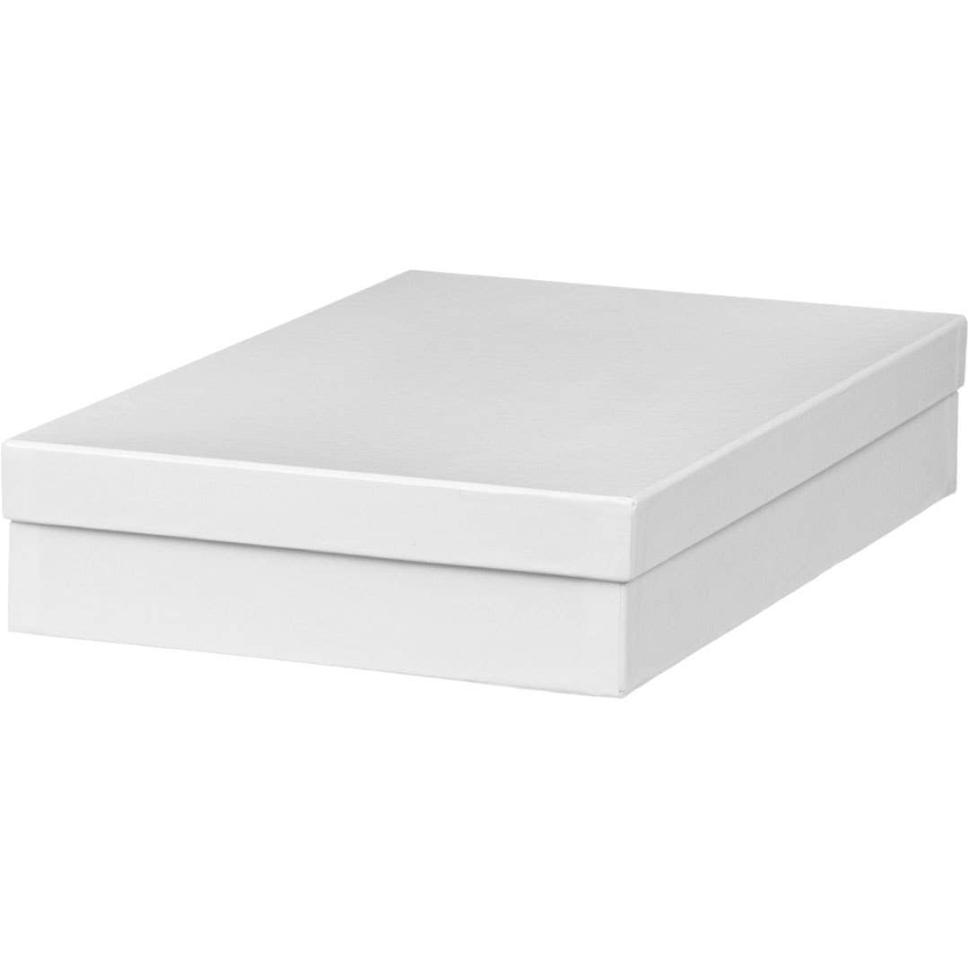 White cardboard box with a lid on a white background