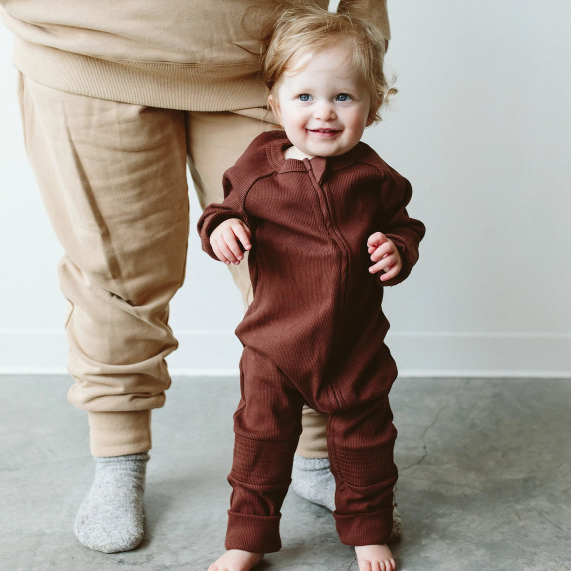 Rib Knit Zipper Romper - Redwood