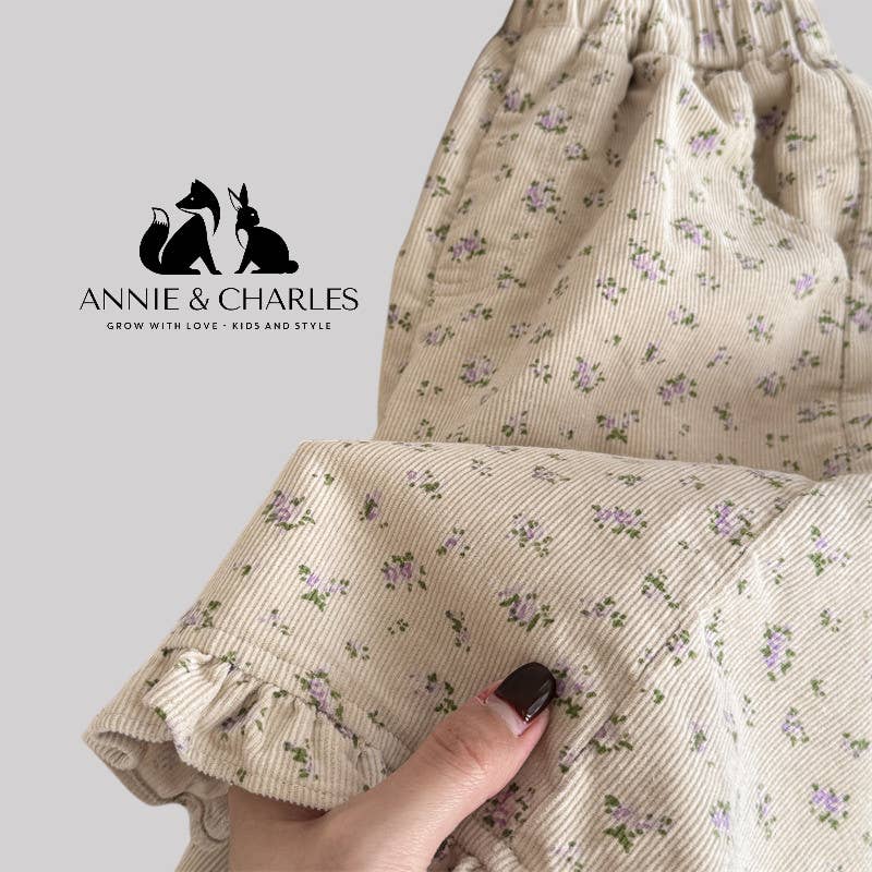 Annie & Charles Corduroy Pants: Beige - Bossy Beans