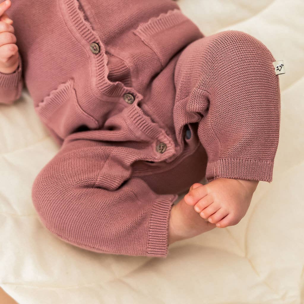 Classic Pocket & Button Chunky Knit Baby Jumpsuit Organic: Vintage Rose Mix - Bossy Beans