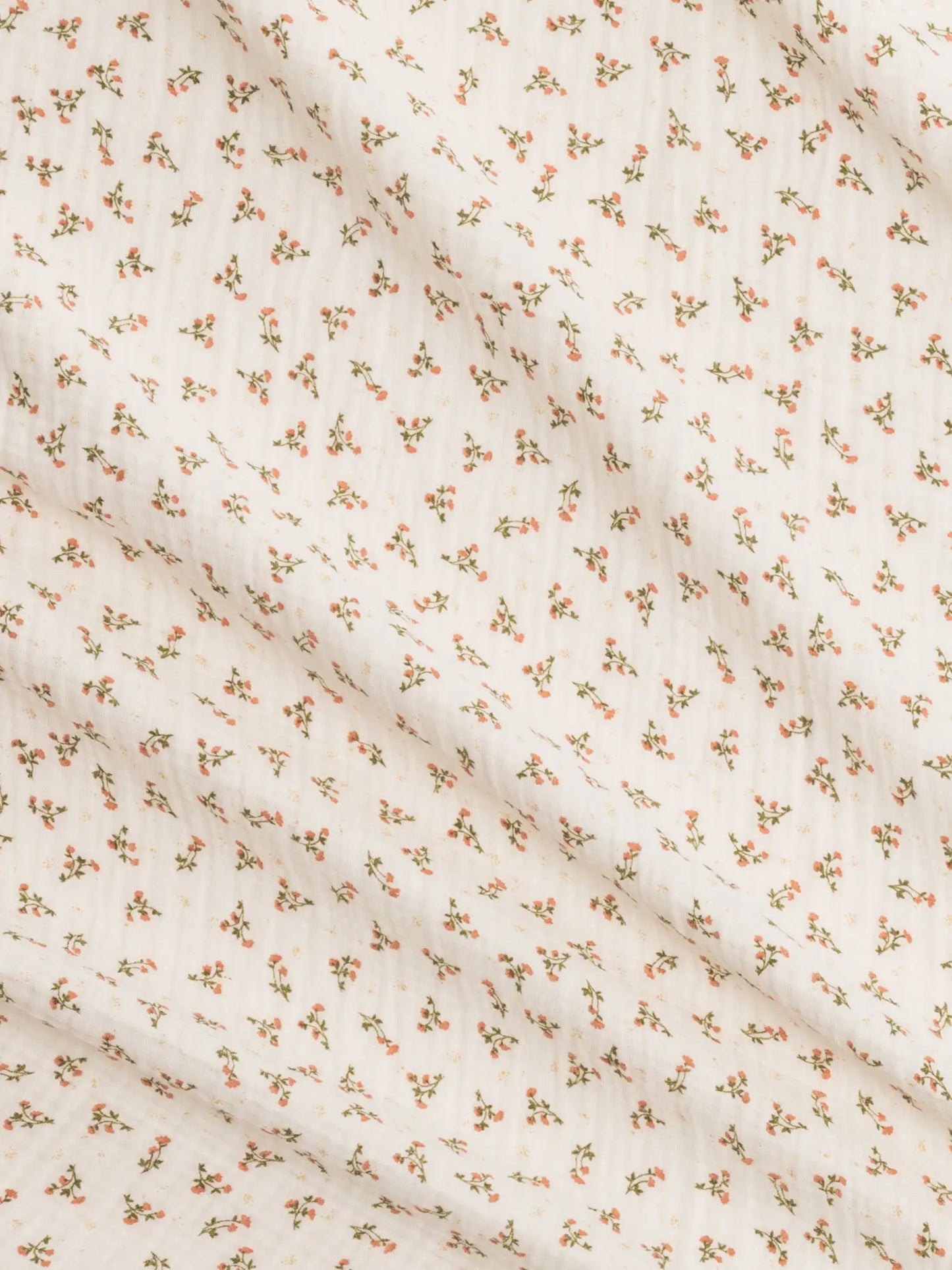 Organic Muslin Swaddle Blanket - Wildflowers / Salmon + Herb