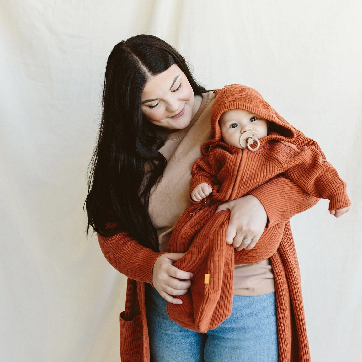 Cotton Knit Baby Wearable Blanket- Clay
