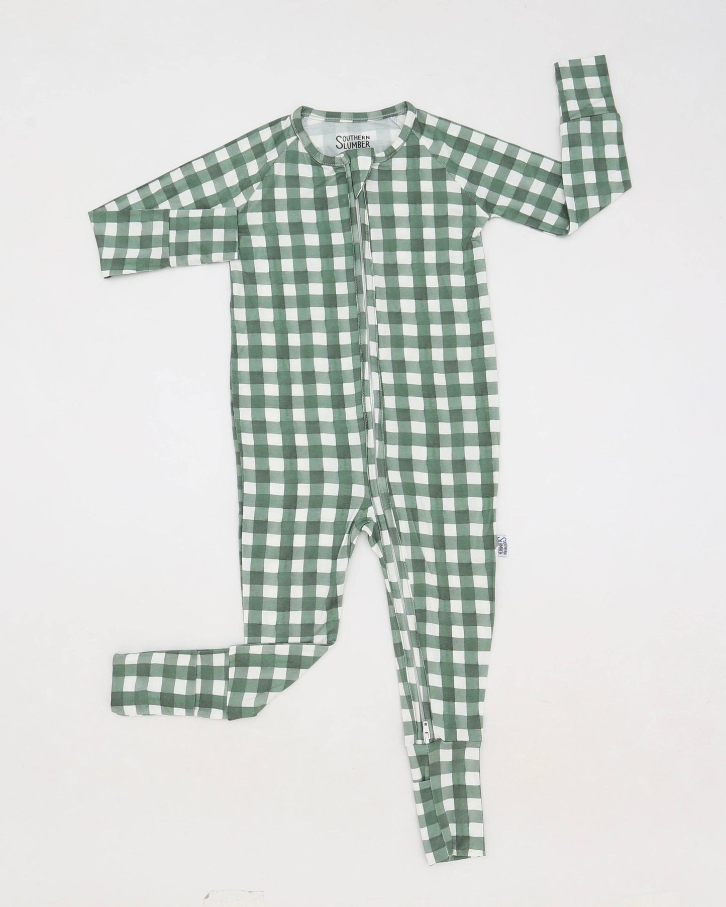 Green Gingham Double Zipper Bamboo Sleeper - Bossy Beans