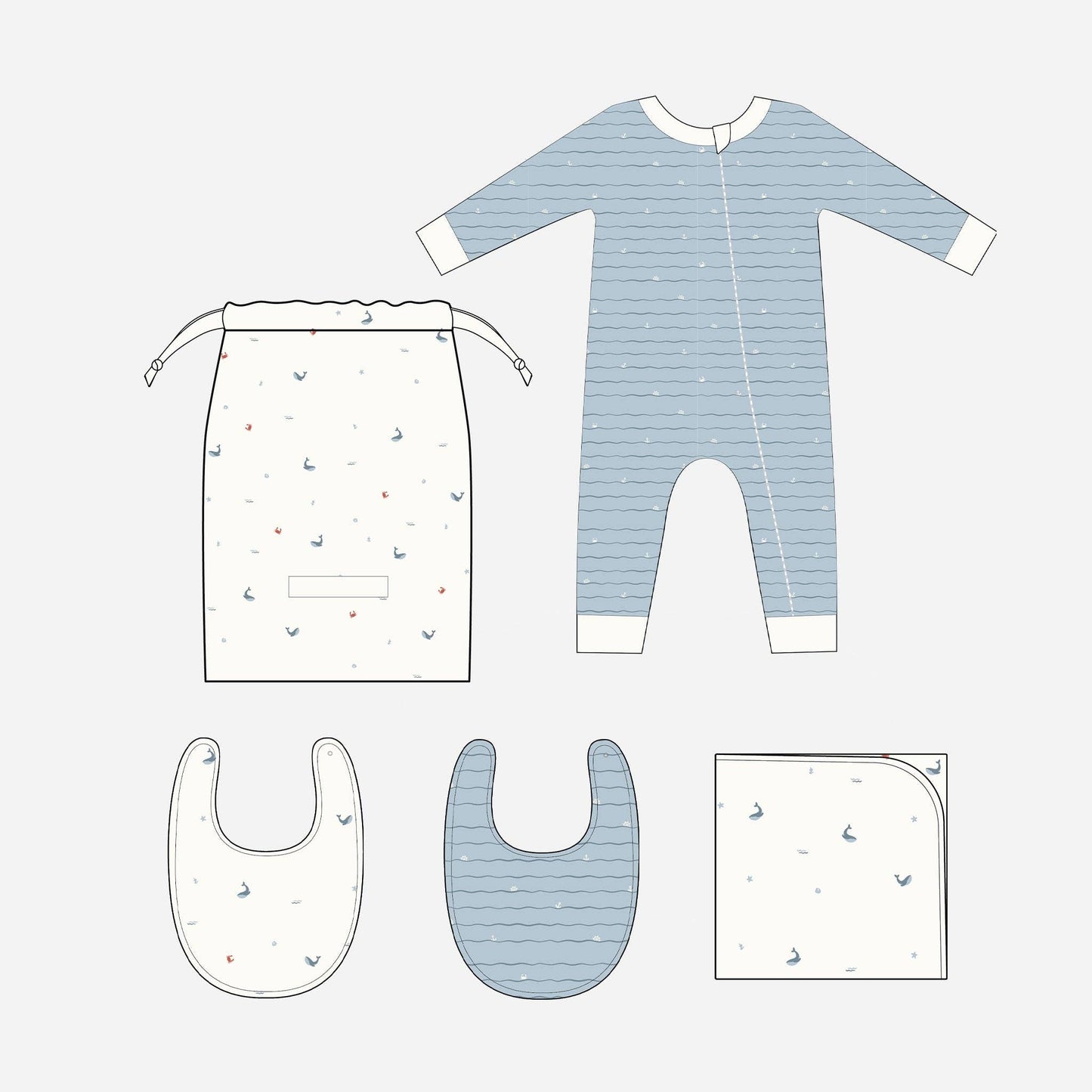 Layette Set Nautical Ocean - Organic Cotton - Baby Shower Gift - Bossy Beans