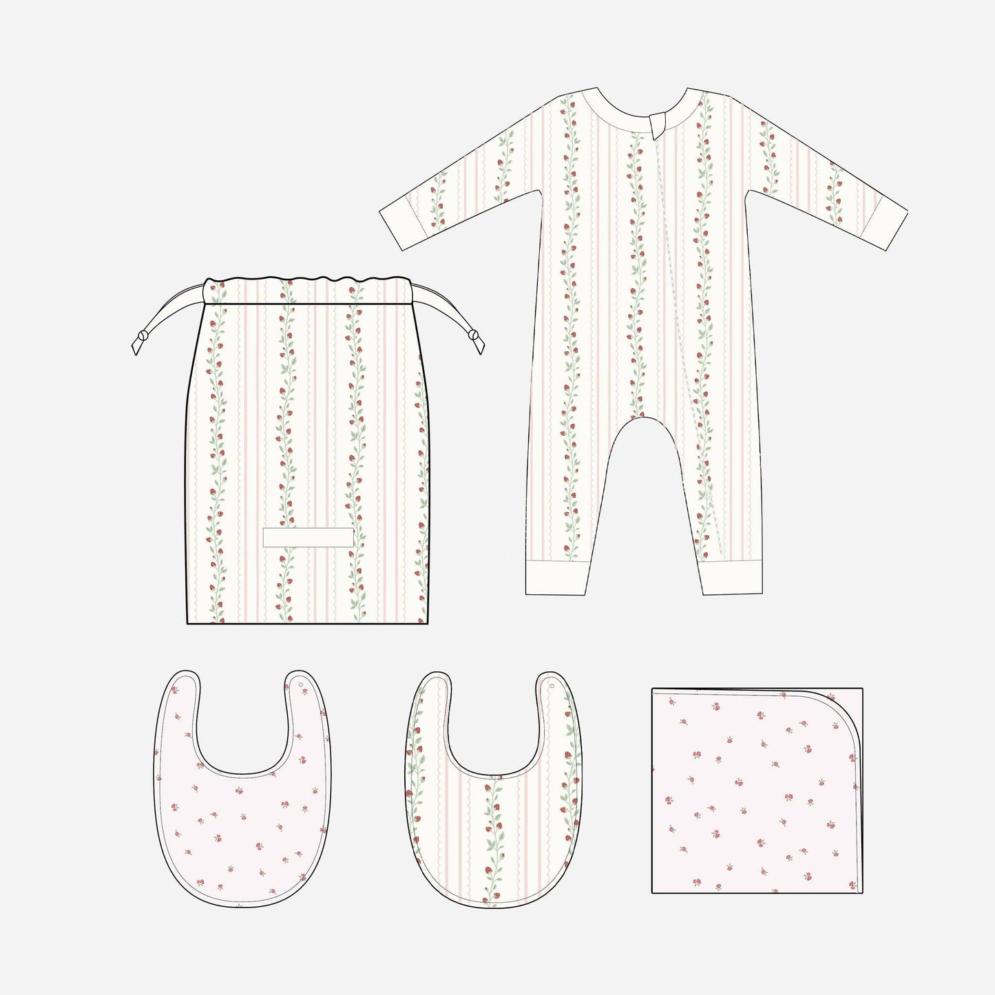 Layette Set Strawberry Pink Rose - Newborn Baby Shower Gift - Bossy Beans