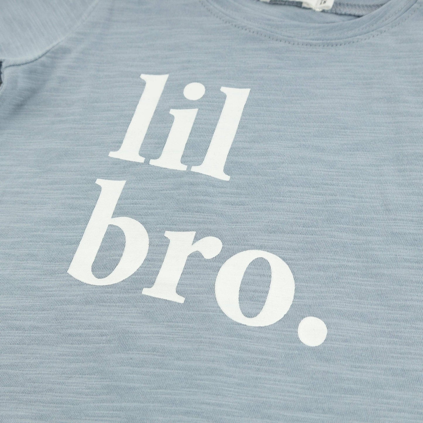 "lil bro." Cotton Slub Raw Edge Tee - Fog - Bossy Beans