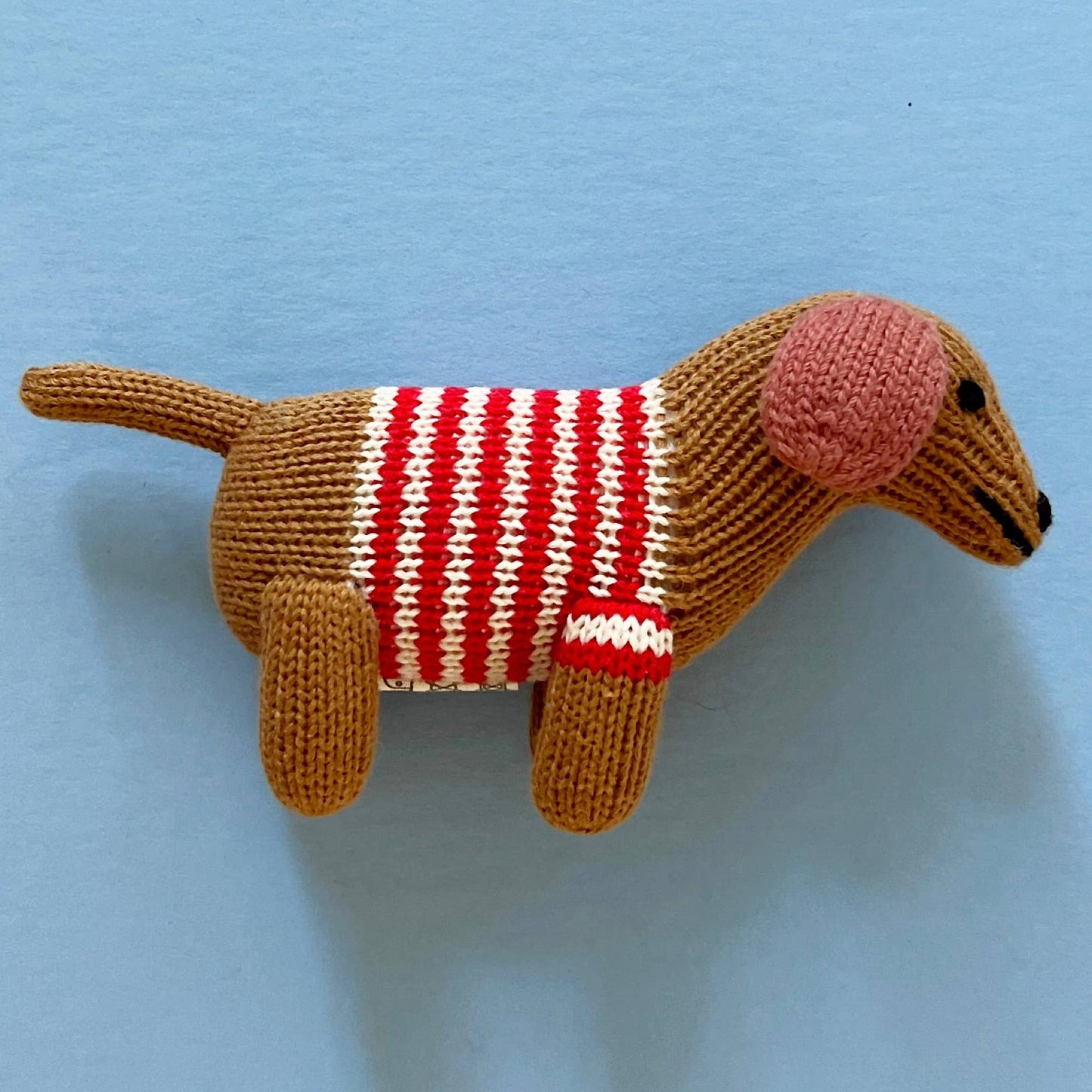 Organic Baby Rattle Toy - Dog (Red Shirt) - Bossy Beans