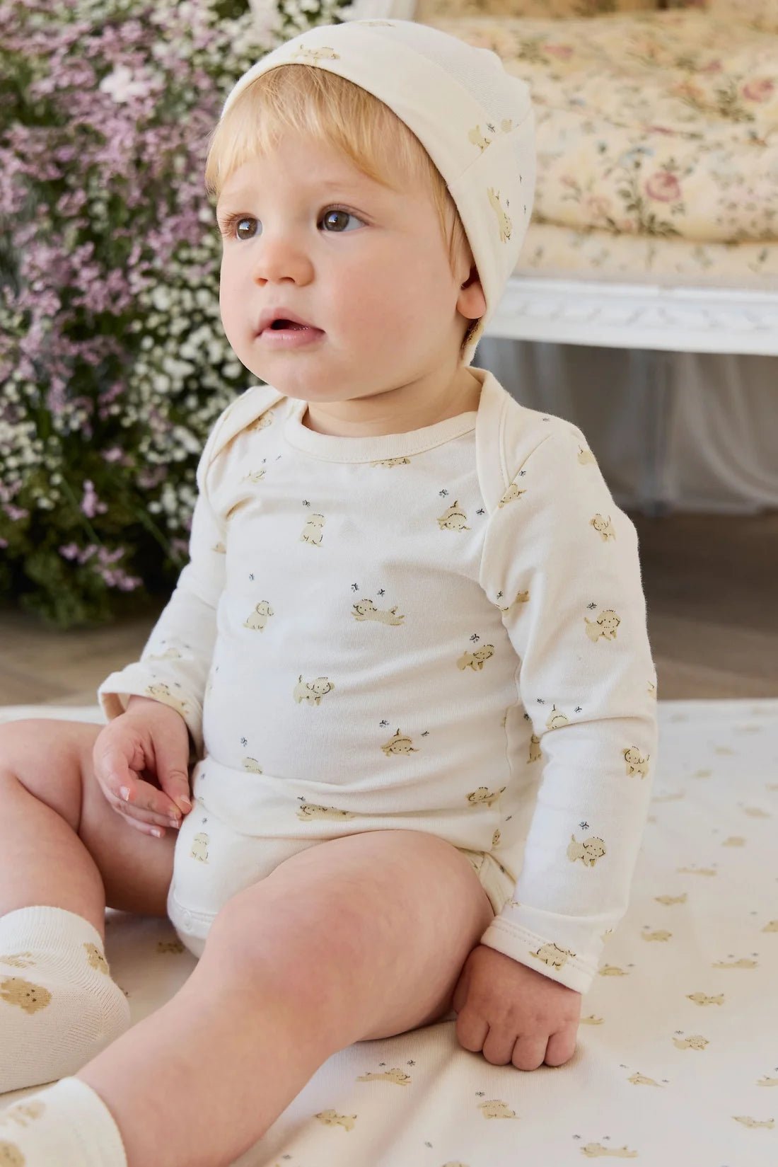 Organic Cotton Cassius Long Sleeve Bodysuit - Playful Honey - Bossy Beans