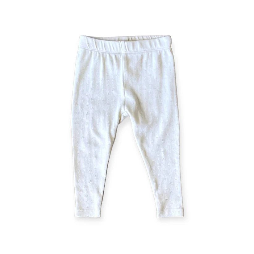 Pointelle Knit Stretch Baby Leggings Pants (Organic Cotton): Natural & Soft White - Bossy Beans