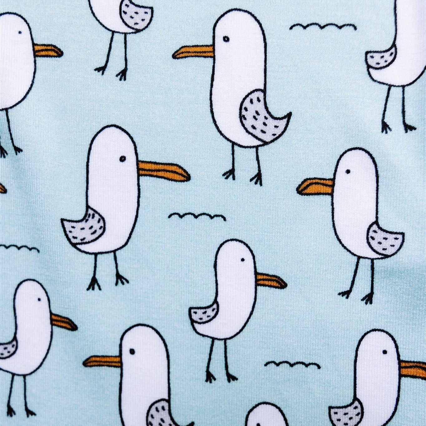 Silly Seagull Bamboo Zippy Sleeper PJ Romper closeup print
