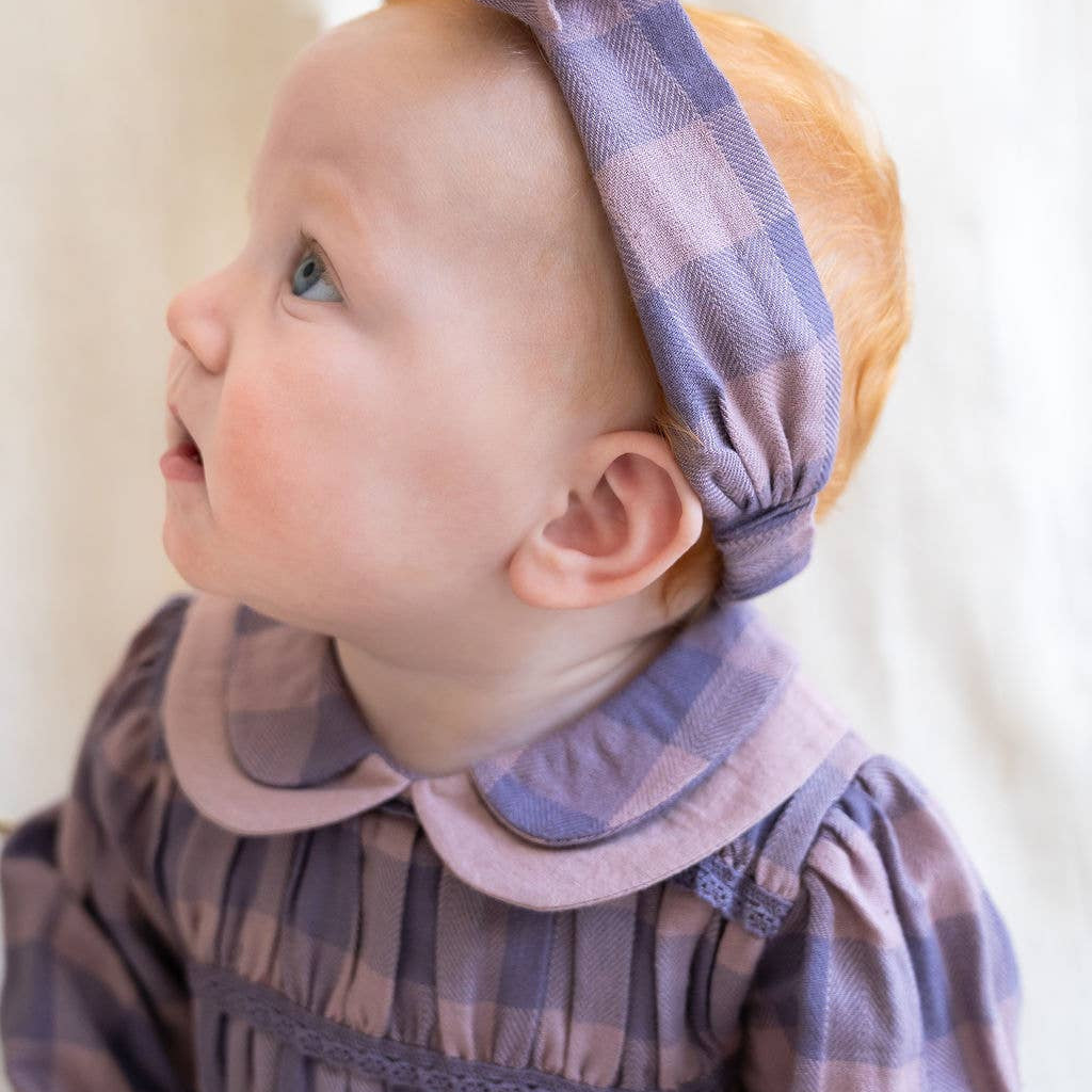 Smocked Peter Pan Gingham Baby Romper (Organic): Lilac - Bossy Beans