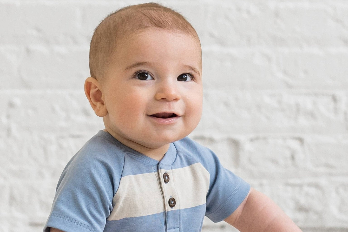 Sosa Raglan Henley Bodysuit: Marco Stripe / Rain + Oat - Bossy Beans