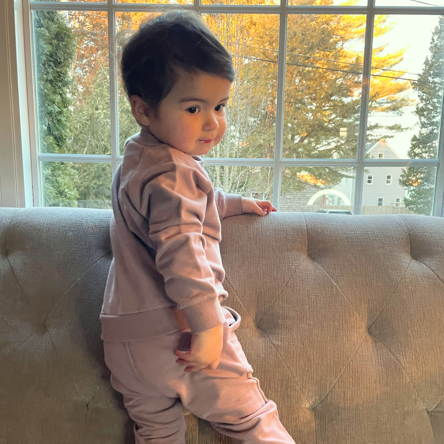 Two - piece "Love You More" Organic Sweatsuit - Lilac - Bossy Beans
