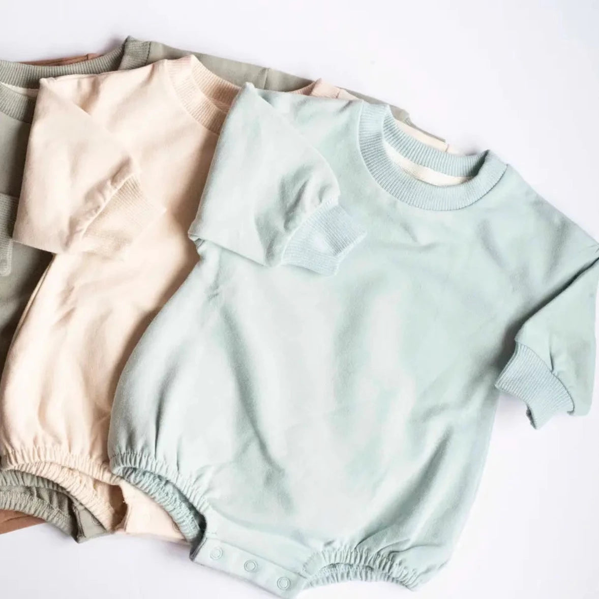 Ice Blue Organic bubble romper sweatshirt