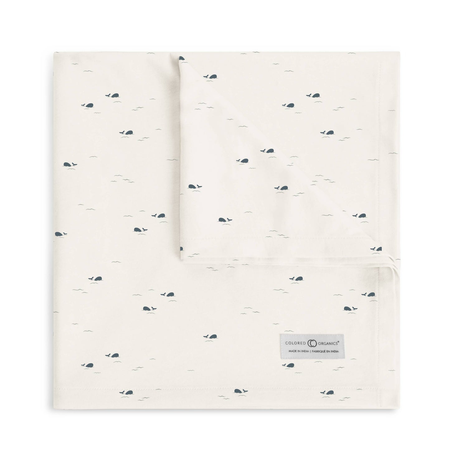 Organic Baby Swaddle Blanket - Whales / Harbor