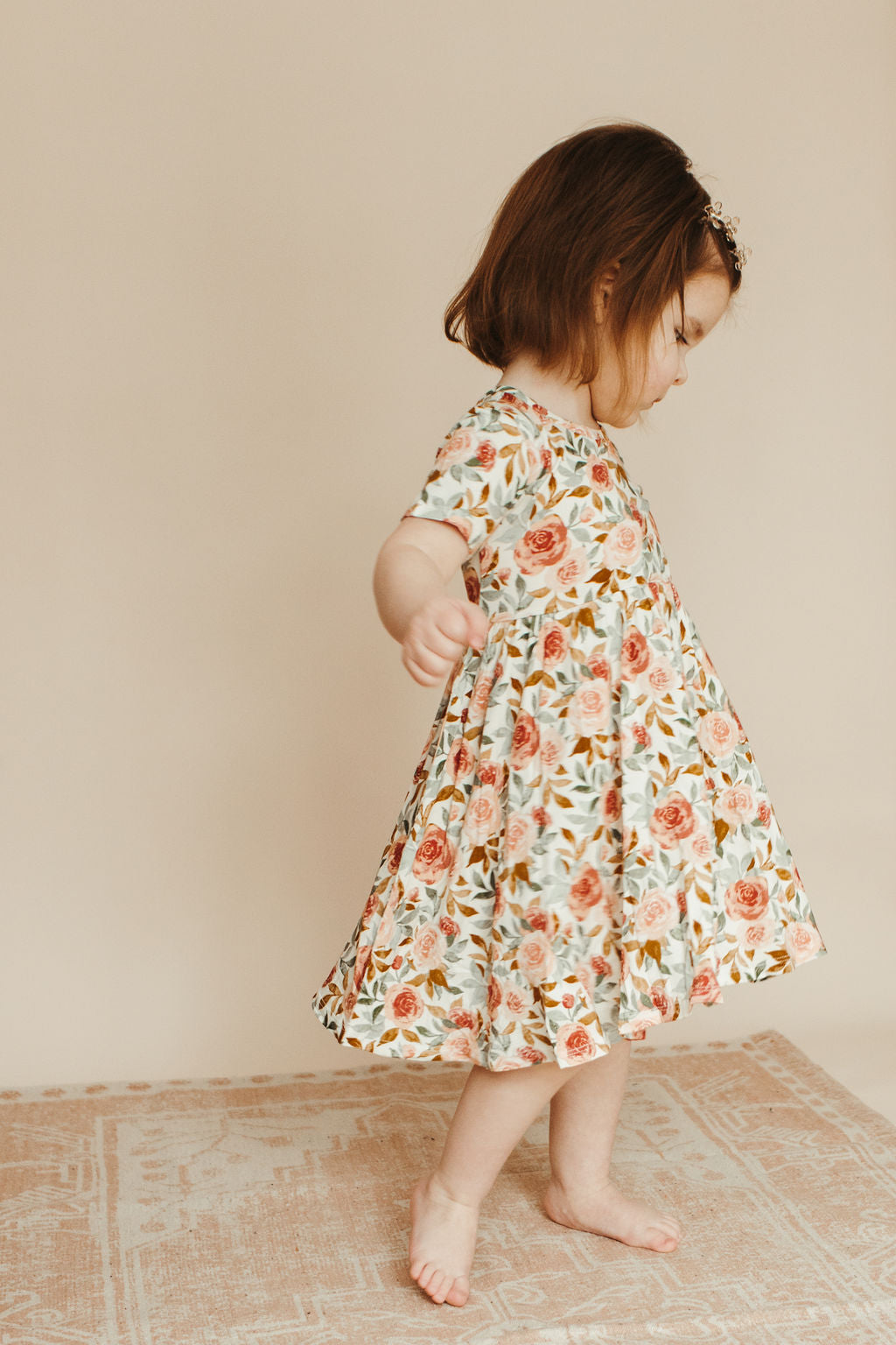 Short Sleeve Twirl Dress - Dusty Pink Floral