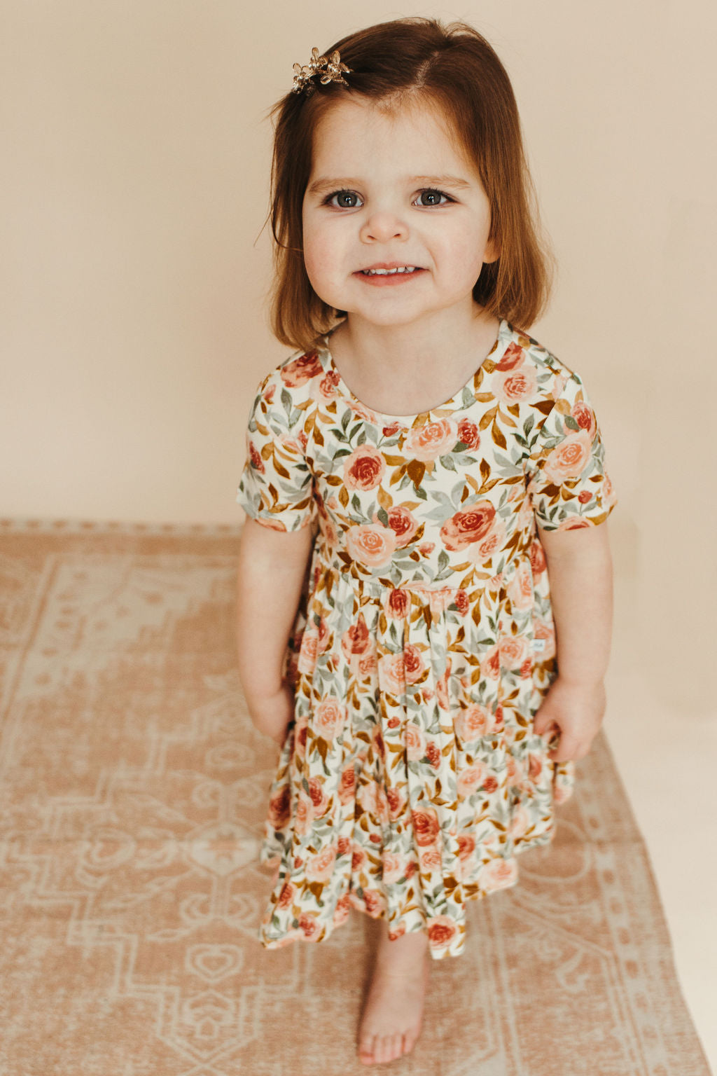 Short Sleeve Twirl Dress - Dusty Pink Floral