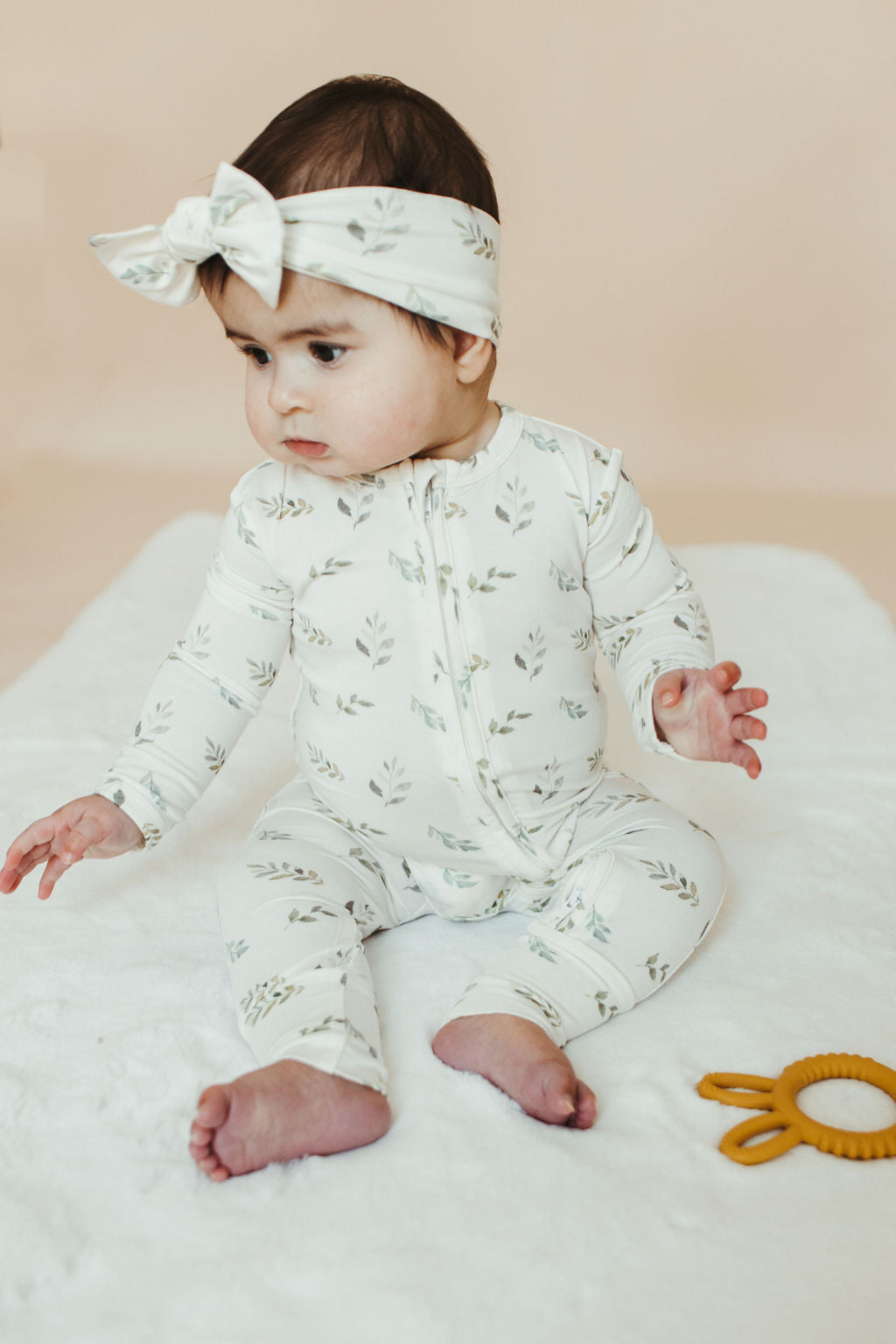 Zipper One Piece - Green Leaves - Bamboo