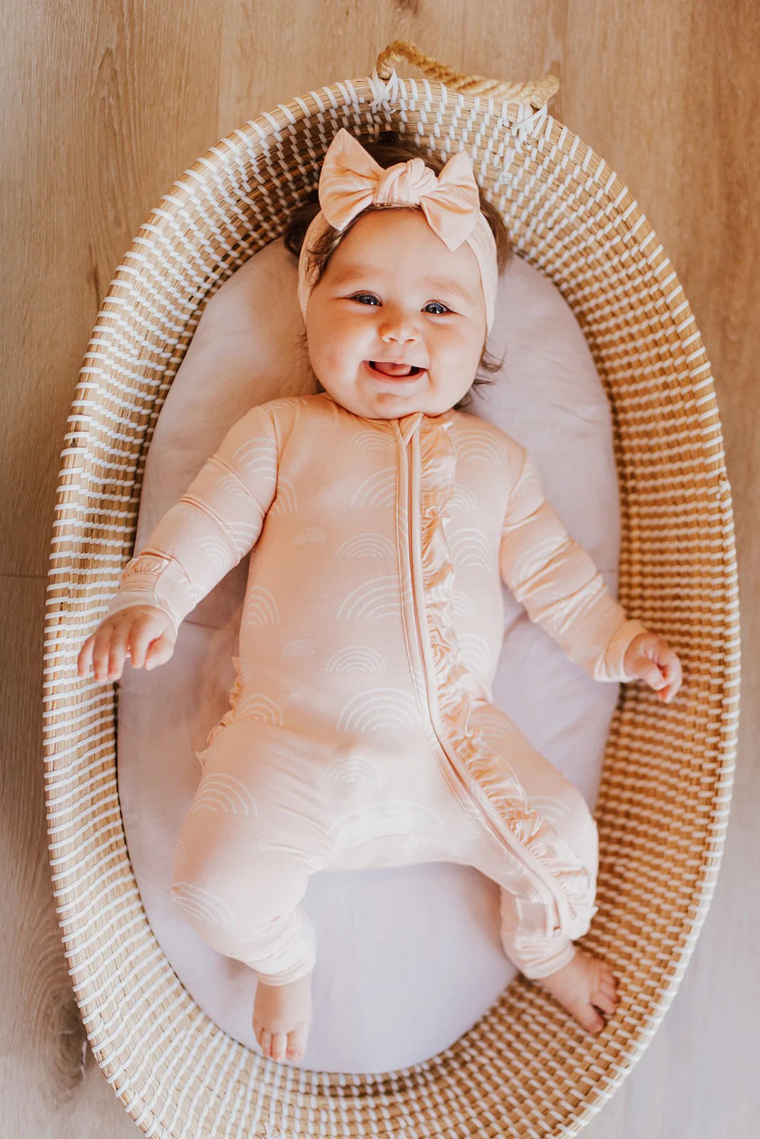 Ruffle Zipper One Piece - Blush Rainbow - Bamboo