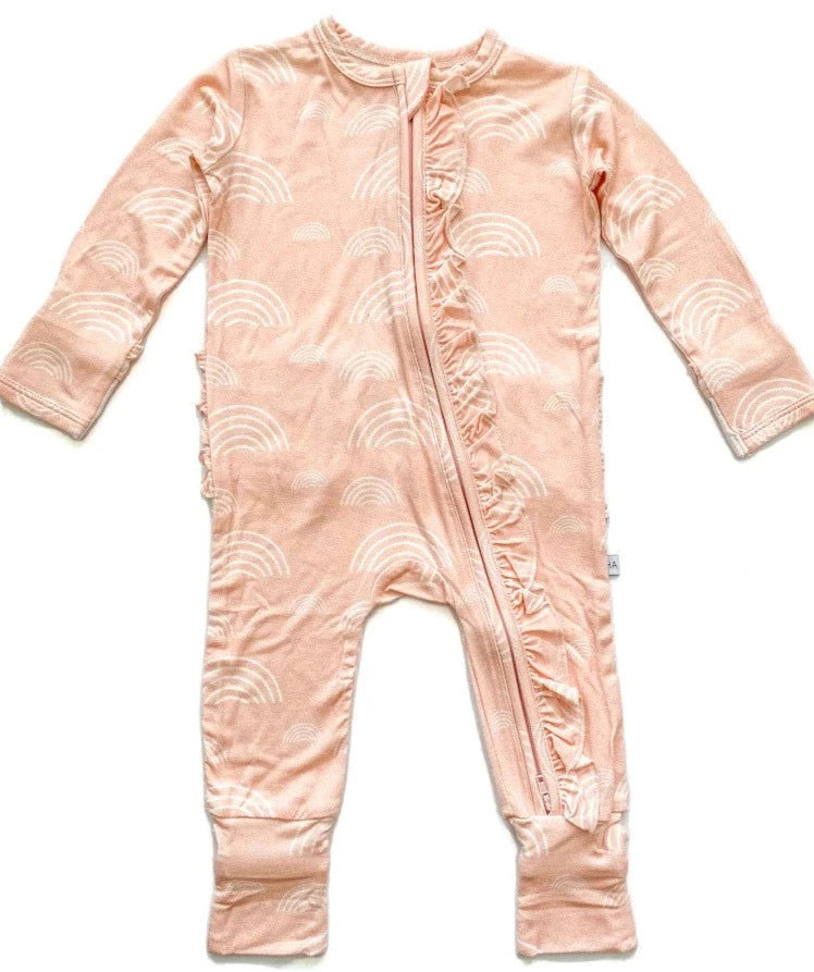 blush rainbow ruffle onesie