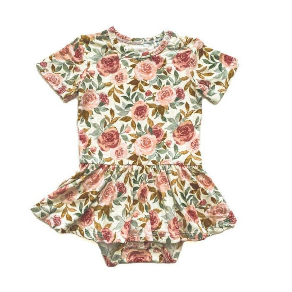 Dusty rose floral onesie with skirt