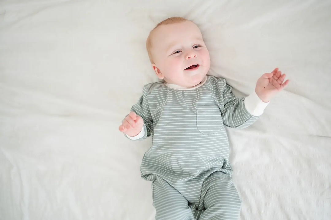 Organic Bubble Romper - Sage Stripe