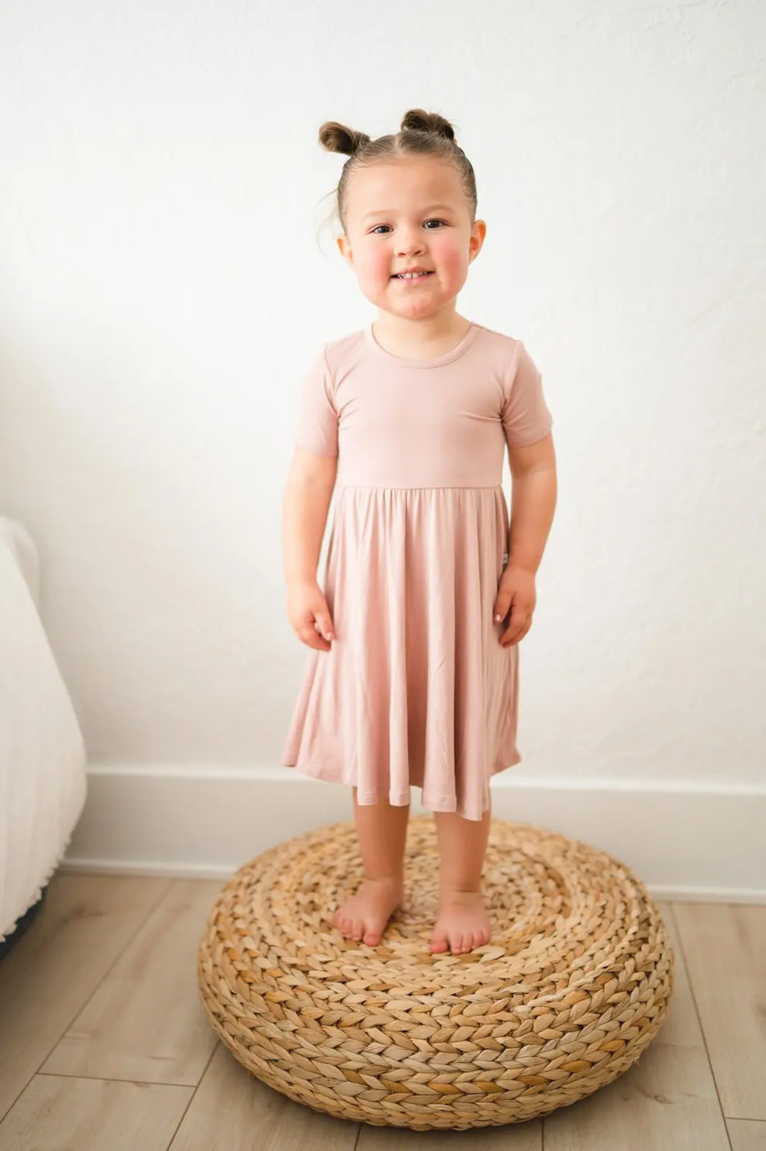 Short Sleeve Twirl Dress - Dusty Pink
