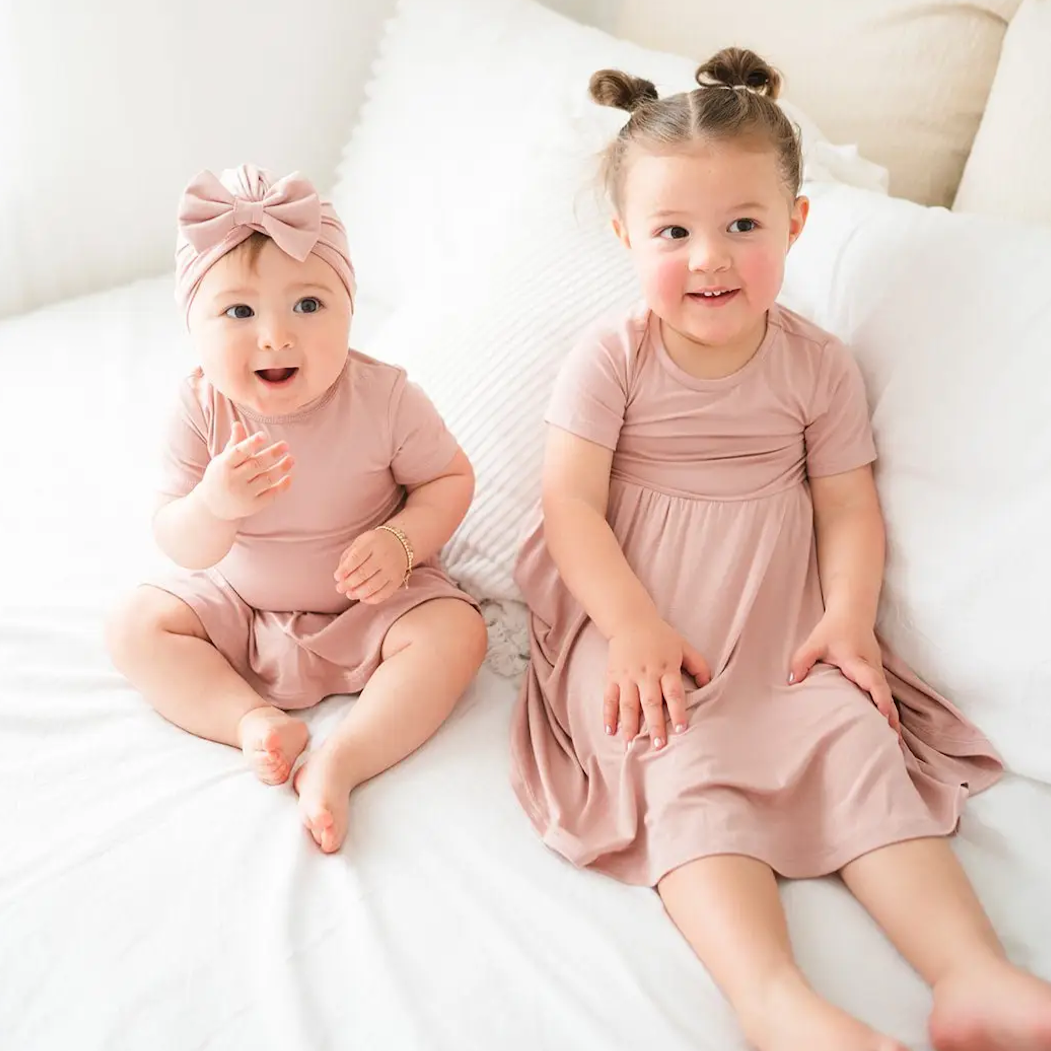 Short sleeve pink twirl dress