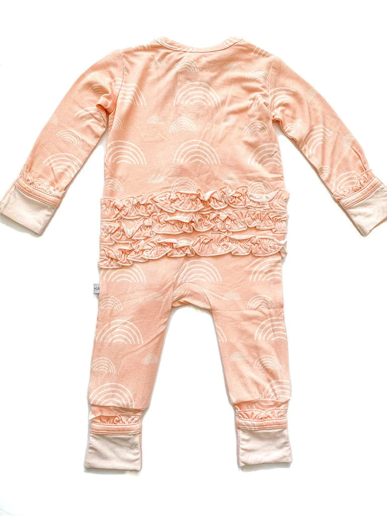 Ruffle Zipper One Piece - Blush Rainbow - Bamboo