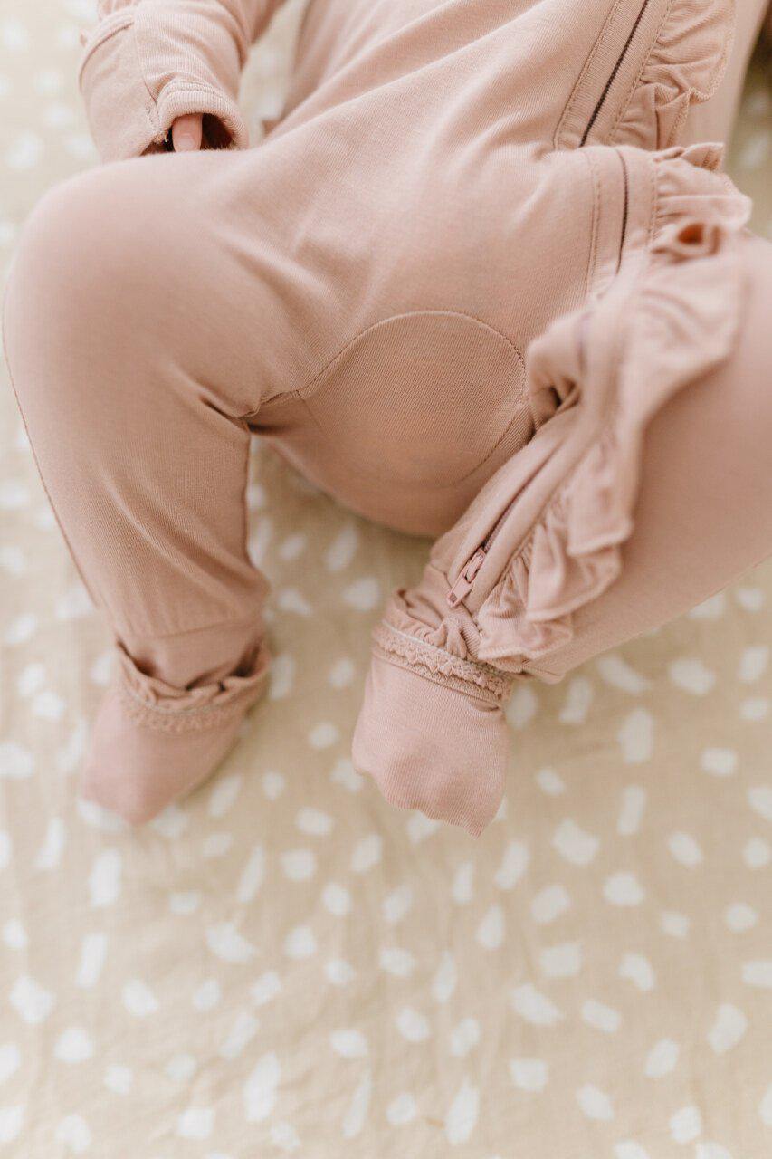 Ruffle Zipper One Piece - Dusty Pink - Bamboo