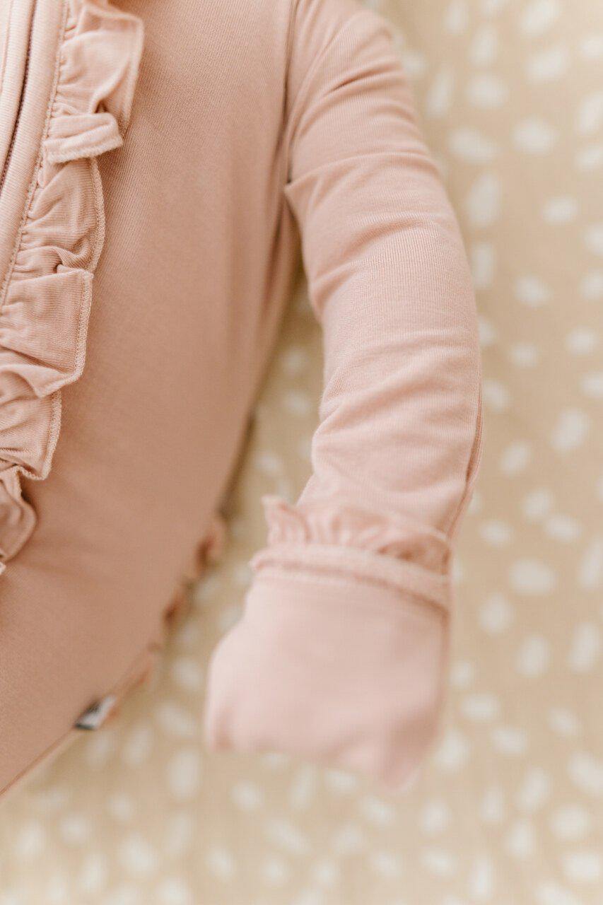Ruffle Zipper One Piece - Dusty Pink - Bamboo