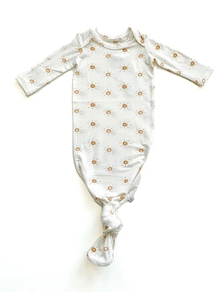 Knotted Baby Gown + Headband - Brown Suns