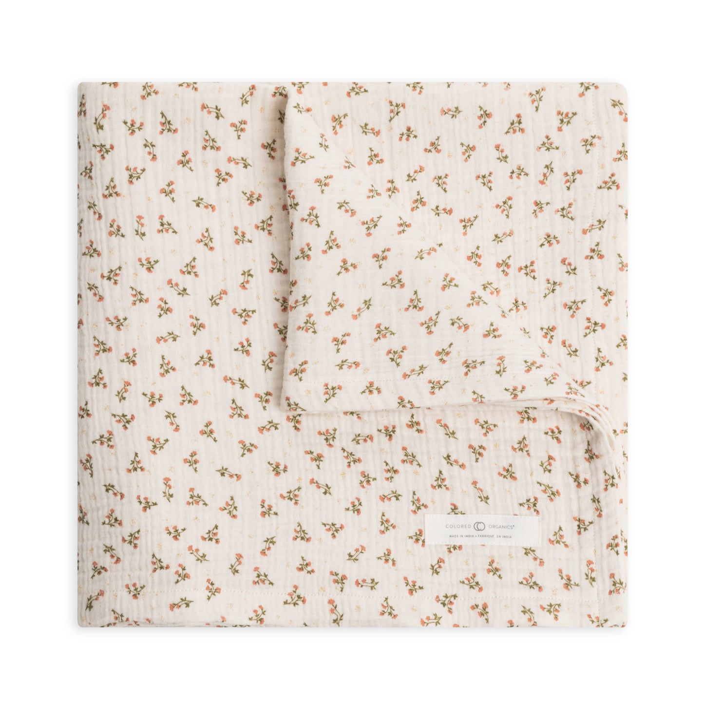 Organic Muslin Swaddle Blanket - Wildflowers / Salmon + Herb