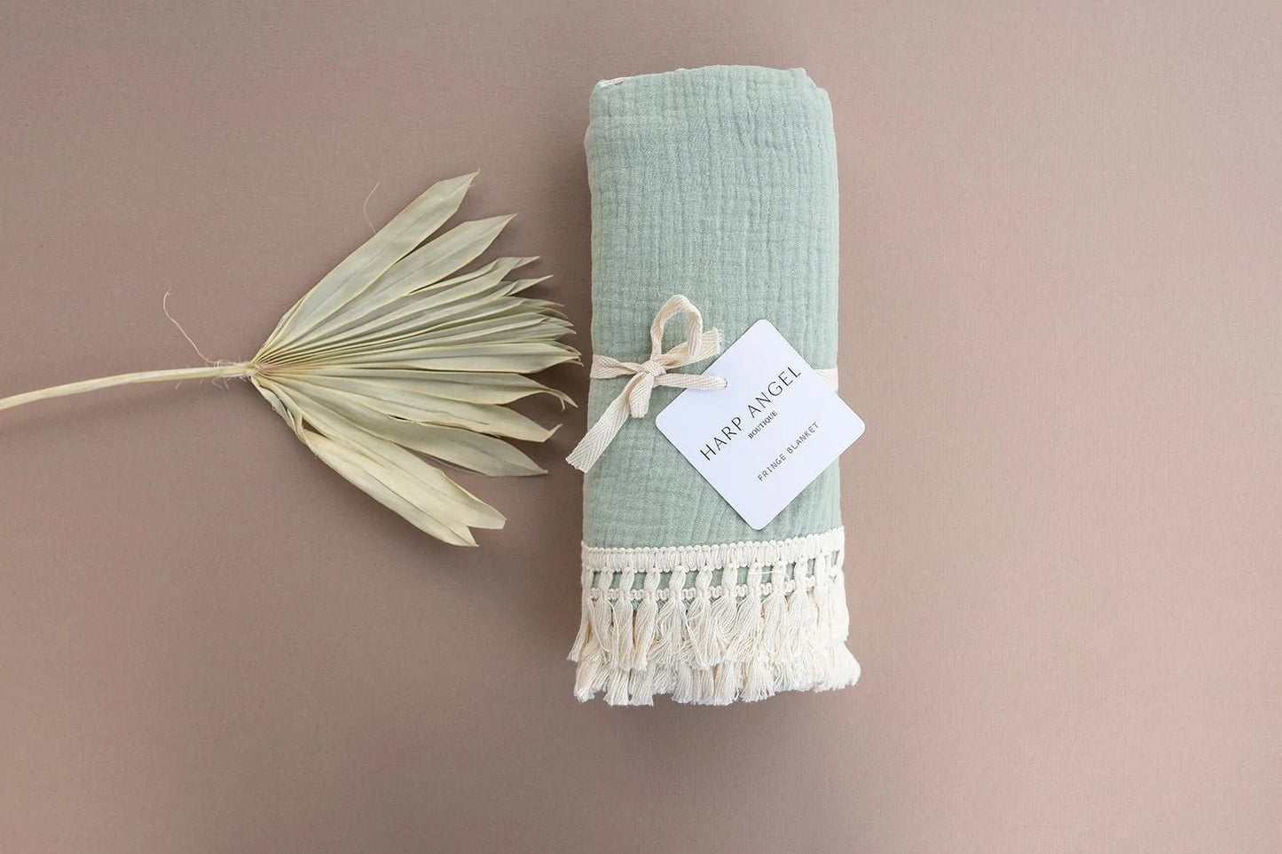 Fringe Swaddle Blanket - Sage - Bossy Beans